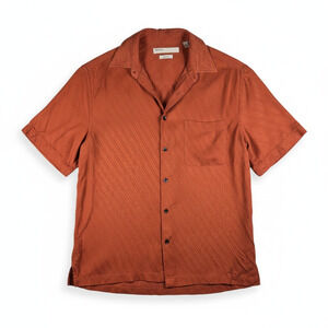 Perry Ellis Mens 100% Silk Short Sleeve Button Down Camp Shirt Rust Size Small